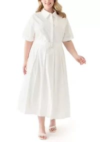 Plus Belted Midi Shirt Dress
