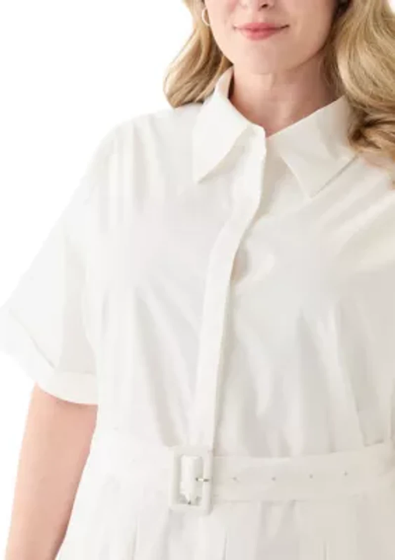 Plus Belted Midi Shirt Dress