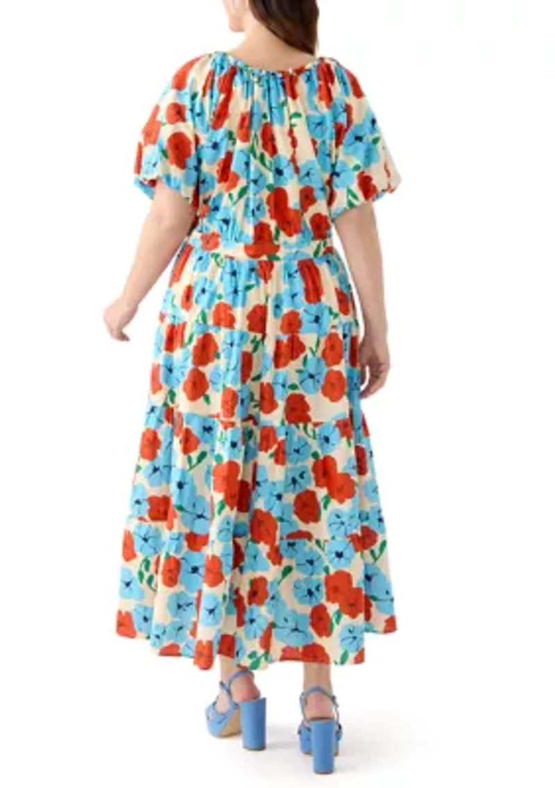 Plus Button Down Puff Sleeve Maxi Dress