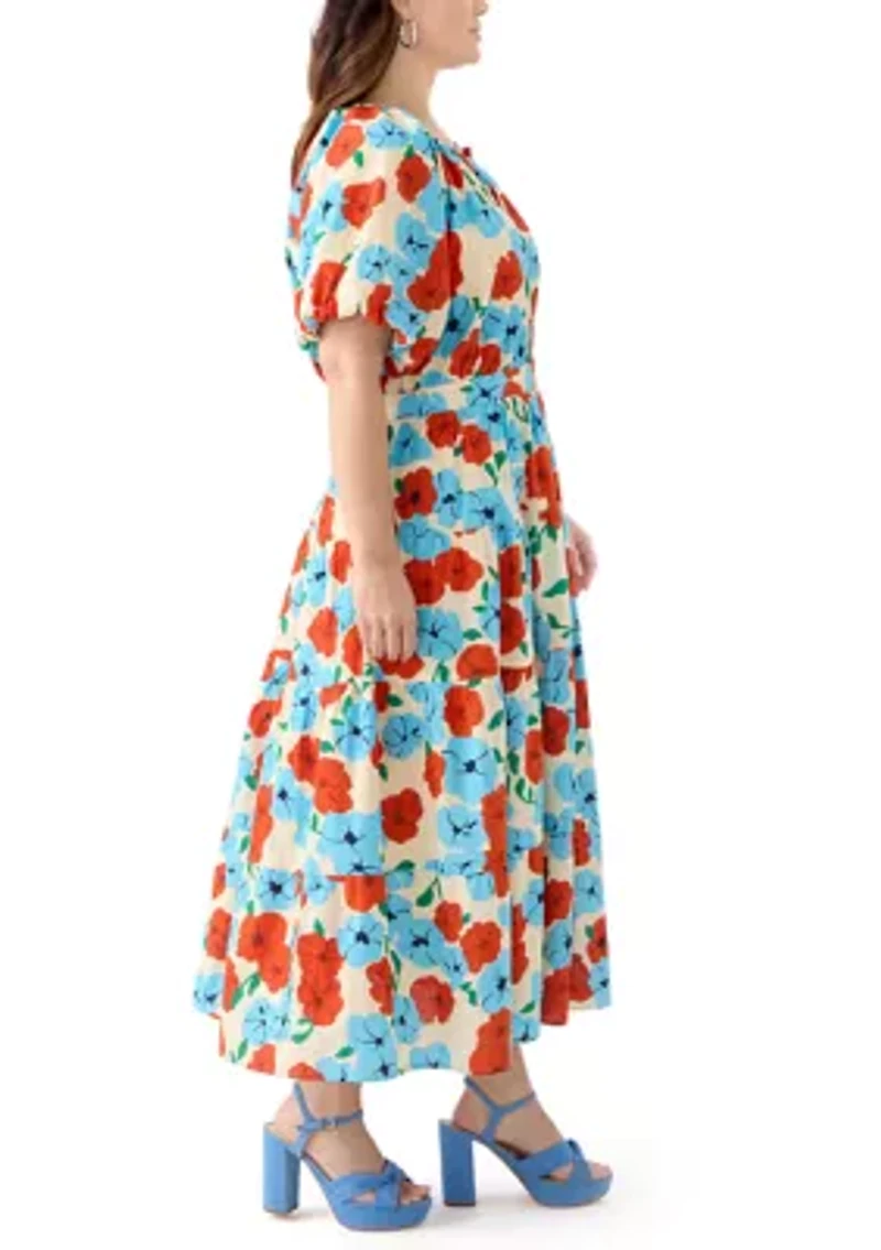 Plus Button Down Puff Sleeve Maxi Dress