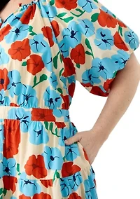 Plus Button Down Puff Sleeve Maxi Dress