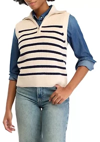 Women's Striped Half Zip Sleeveless Knit Top
