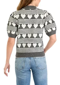 Women's Heart Stripe Puff Sleeve Sweater