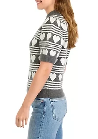 Women's Heart Stripe Puff Sleeve Sweater