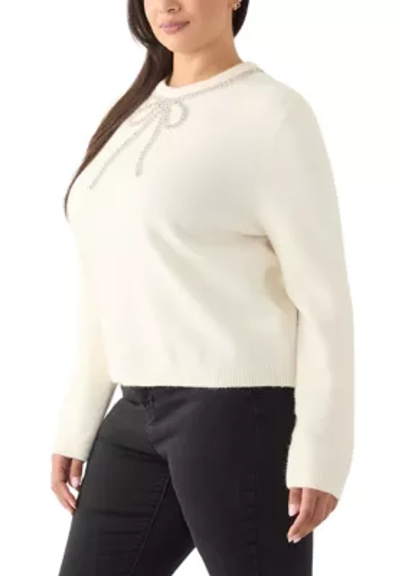 Plus Rhinestone Bow Knit Pullover