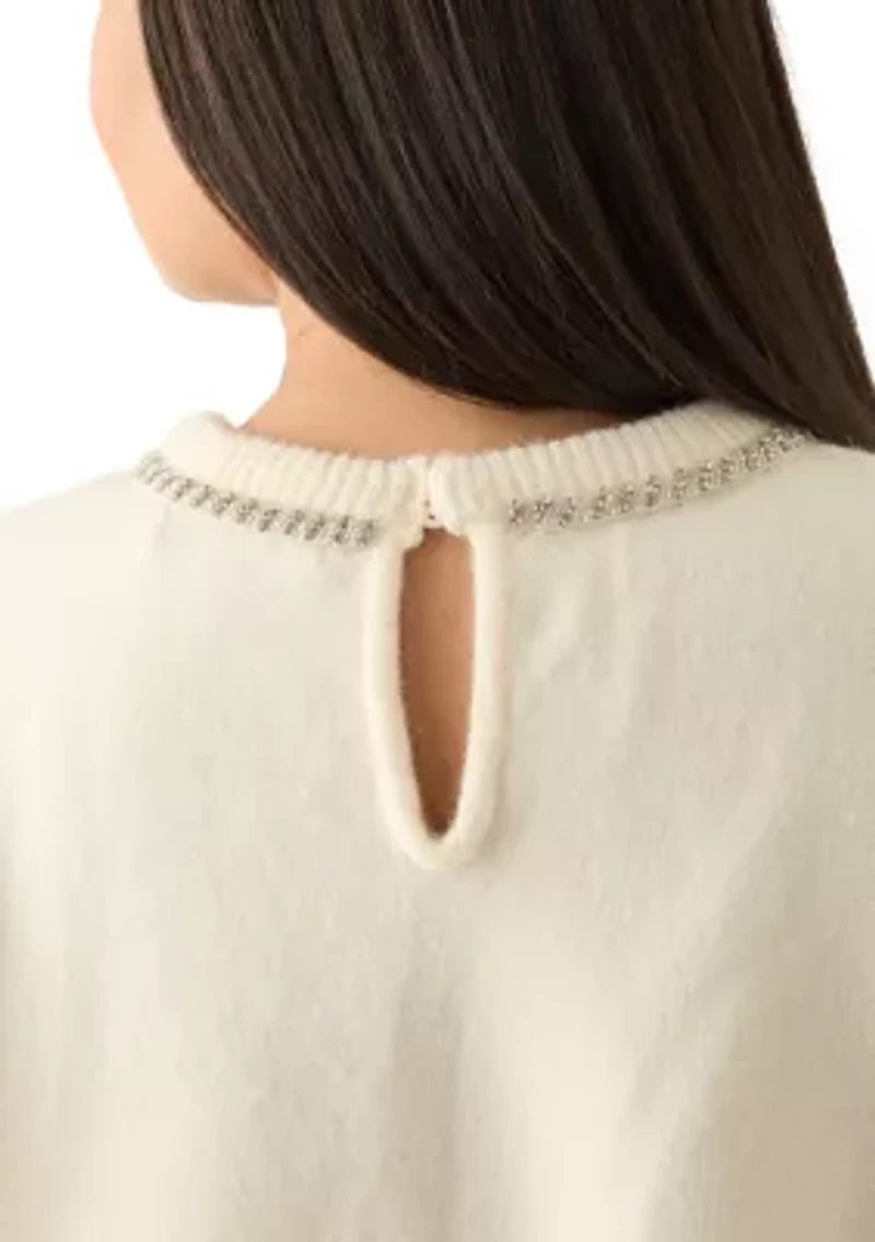 Plus Rhinestone Bow Knit Pullover