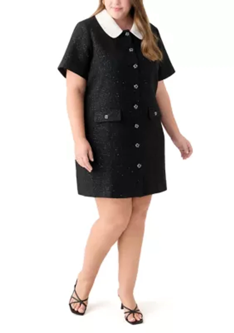 Plus Collar Pointed Tweed Mini Dress