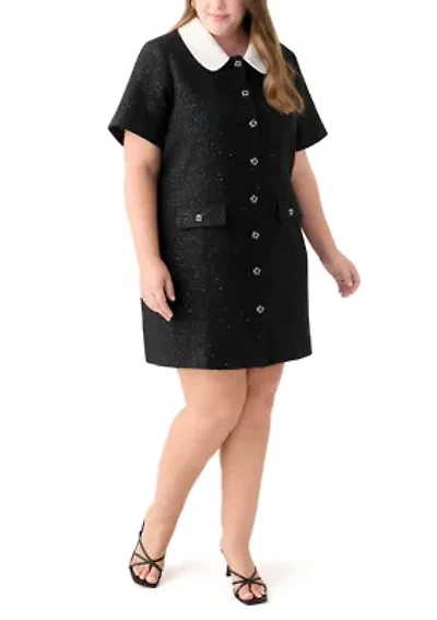 Plus Collar Pointed Tweed Mini Dress
