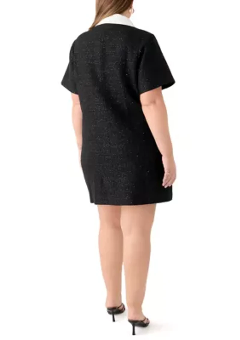Plus Collar Pointed Tweed Mini Dress