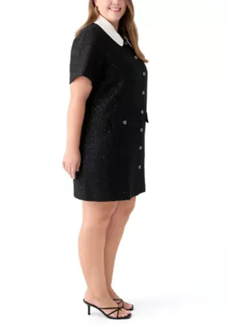 Plus Collar Pointed Tweed Mini Dress