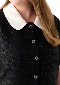Plus Collar Pointed Tweed Mini Dress