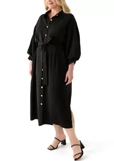 Plus Gold Button Shirtdress