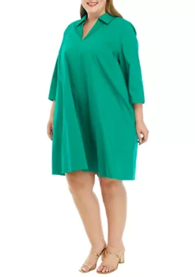 Plus A-Line Kaftan Collar Dress