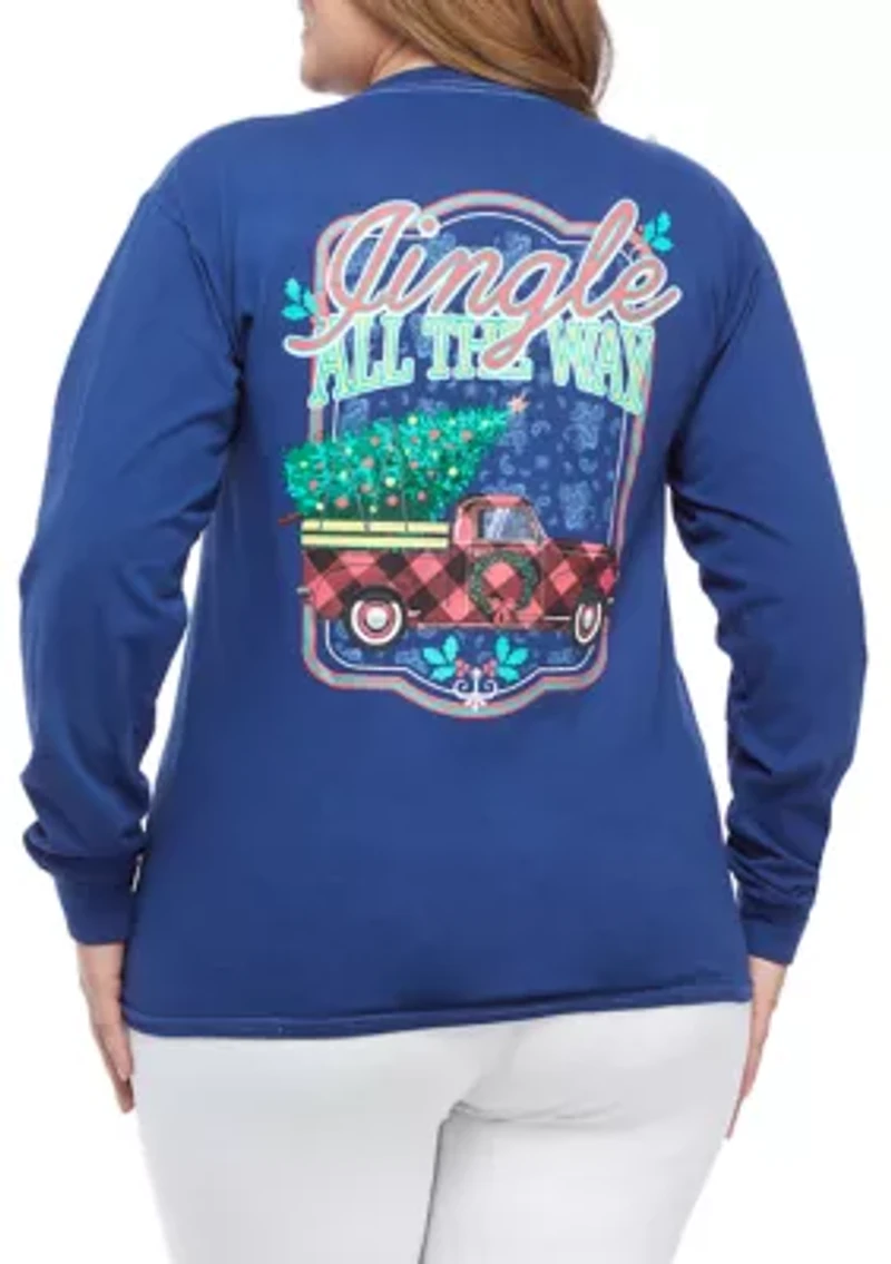 Plus Long Sleeve Jingle All The Way Graphic T-Shirt