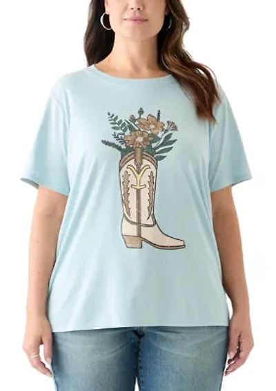 Plus Flower Boot Graphic T-Shirt