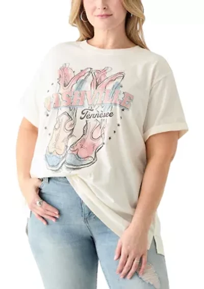 Plus Nashville Boots with Clear Glitter Load Graphic T-Shirt