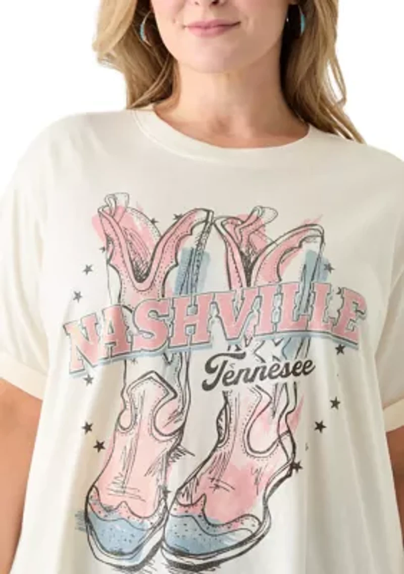 Plus Nashville Boots with Clear Glitter Load Graphic T-Shirt