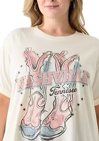 Plus Nashville Boots with Clear Glitter Load Graphic T-Shirt