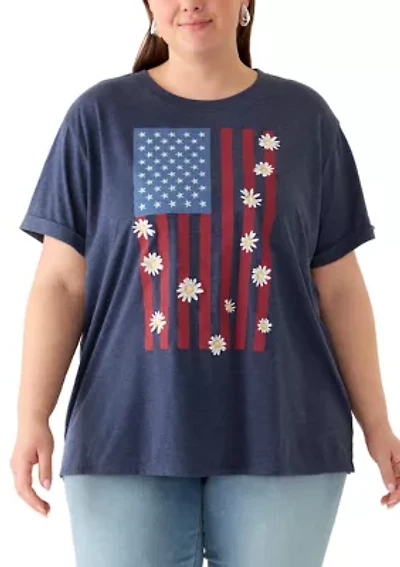 Plus Floral American Flag T-Shirt