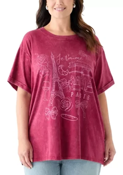 Plus Paris Bows Graphic Mineral Wash T-Shirt
