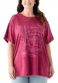 Plus Paris Bows Graphic Mineral Wash T-Shirt