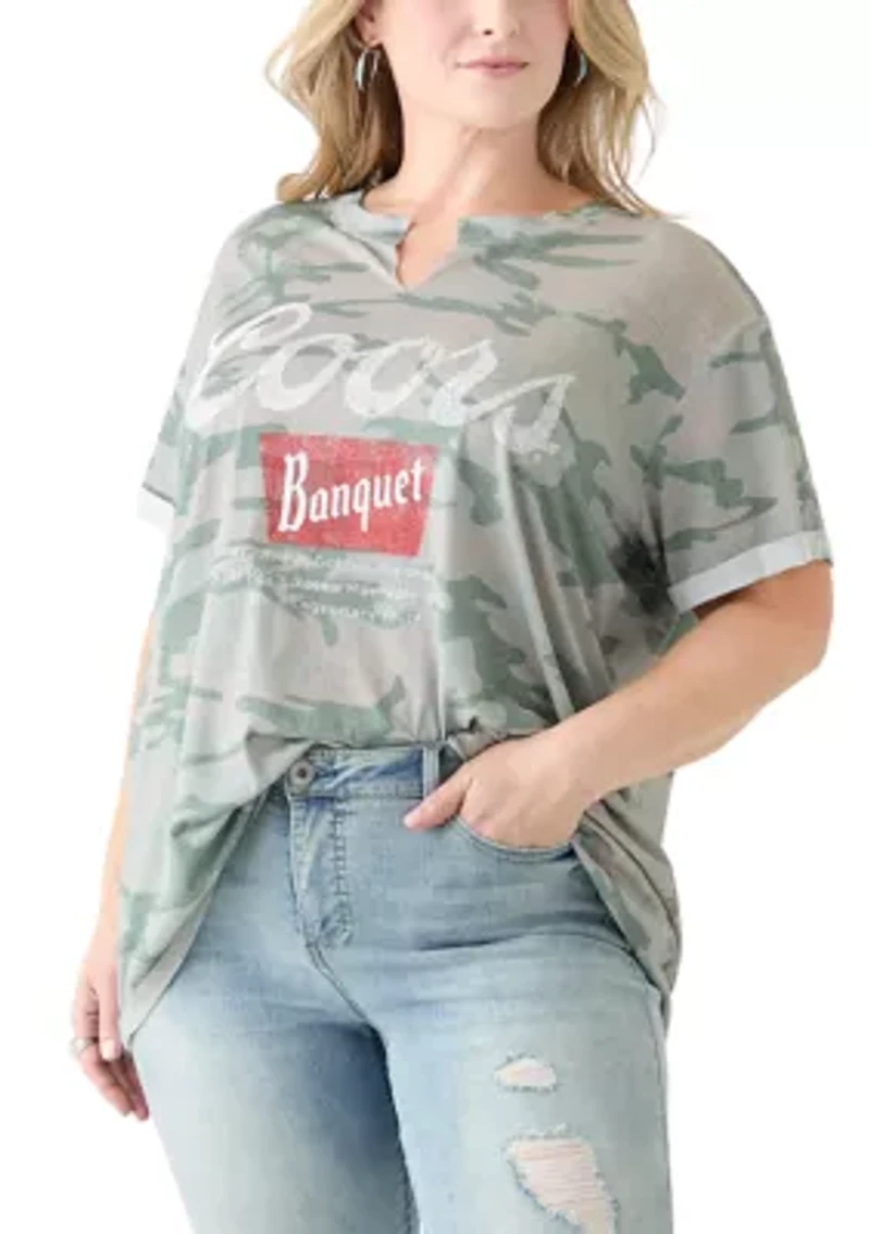 Plus Camo Coors Burnout Graphic T-Shirt