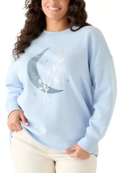 Plus Floral Moon Crew Neck Sweatshirt