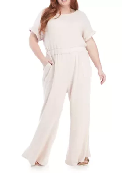 Plus Short Sleeve Ribbed Jumpsuit