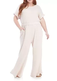 Plus Short Sleeve Ribbed Jumpsuit