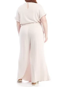 Plus Short Sleeve Ribbed Jumpsuit