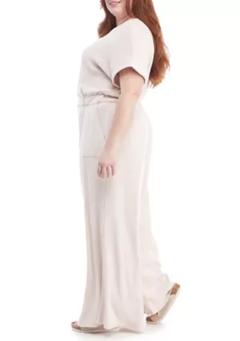 Plus Short Sleeve Ribbed Jumpsuit
