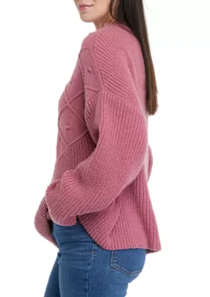 Women's Mock Neck Sweater with Pom Detail