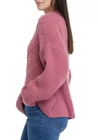 Women's Mock Neck Sweater with Pom Detail