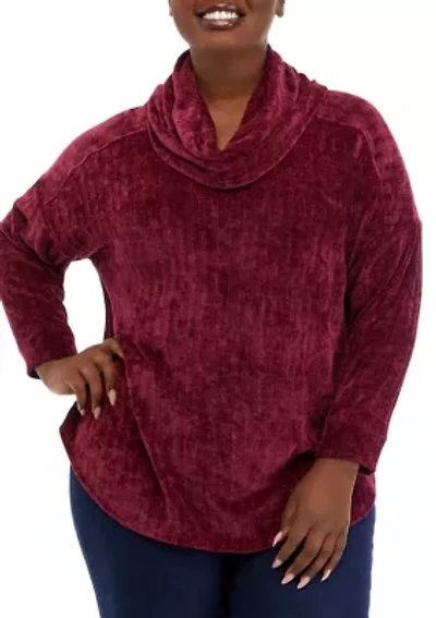Plus Chenille Ribbed Cowl Neck Sweater