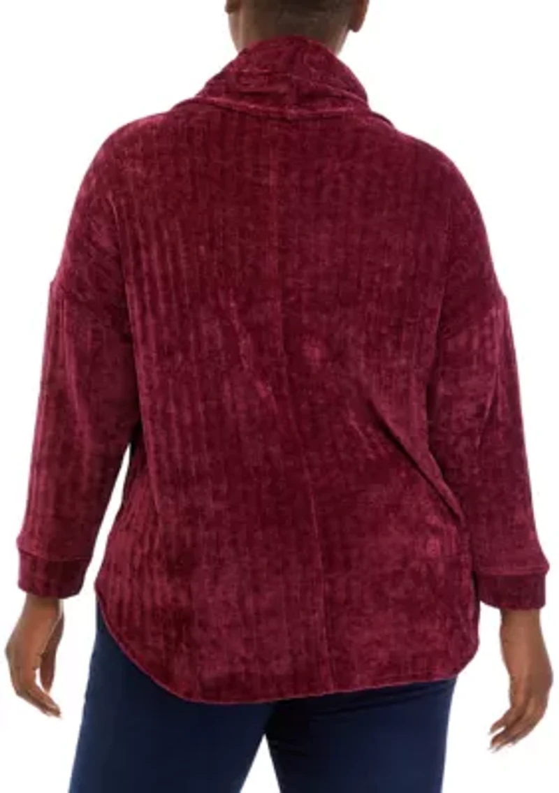 Plus Chenille Ribbed Cowl Neck Sweater