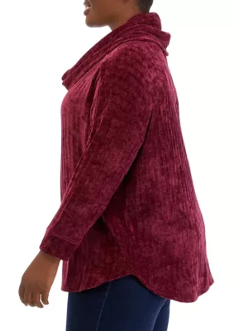 Plus Chenille Ribbed Cowl Neck Sweater