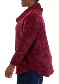 Plus Chenille Ribbed Cowl Neck Sweater