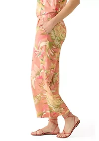 Women's Smocked Wide Leg Patch Cropped Pants