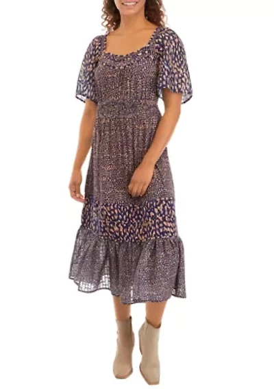 Women's Flutter Sleeve Square Neck Dress