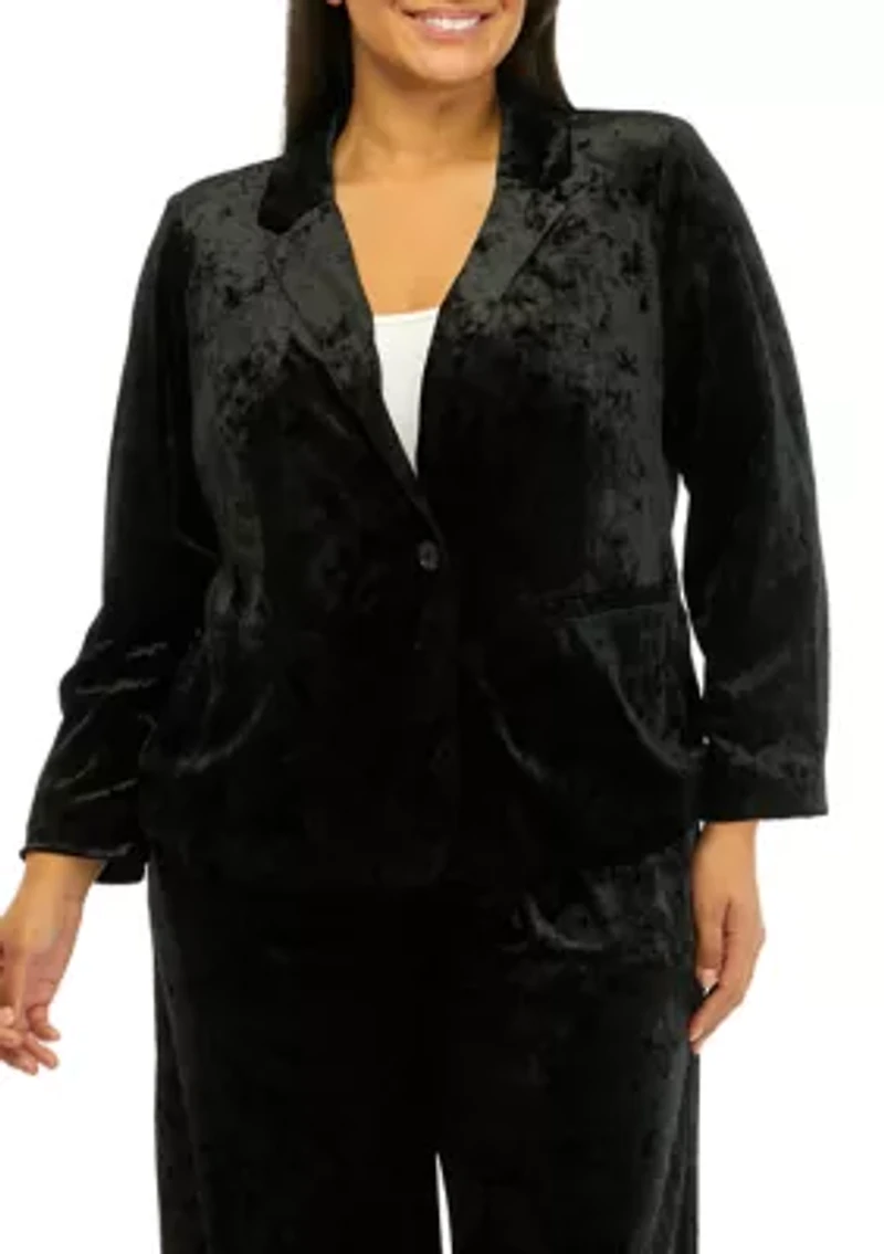 Plus Long Sleeve Velvet Blazer