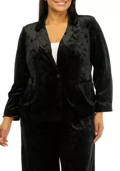 Plus Long Sleeve Velvet Blazer
