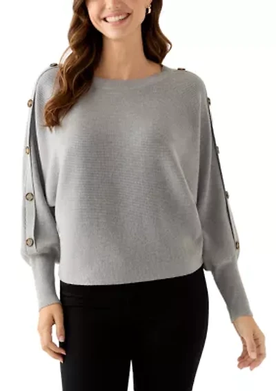 Women's Dolman Button Puff Sleeve Sweater