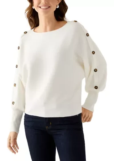 Women's Dolman Button Puff Sleeve Sweater