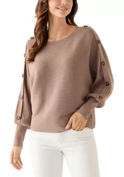 Women's Dolman Button Puff Sleeve Sweater