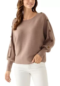 Women's Dolman Button Puff Sleeve Sweater