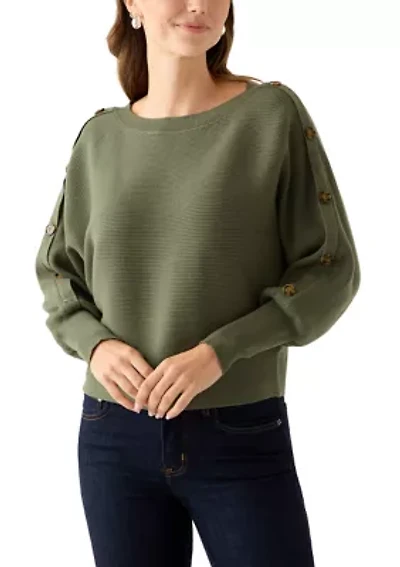 Women's Dolman Button Puff Sleeve Sweater