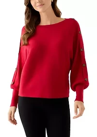 Women's Dolman Button Puff Sleeve Sweater