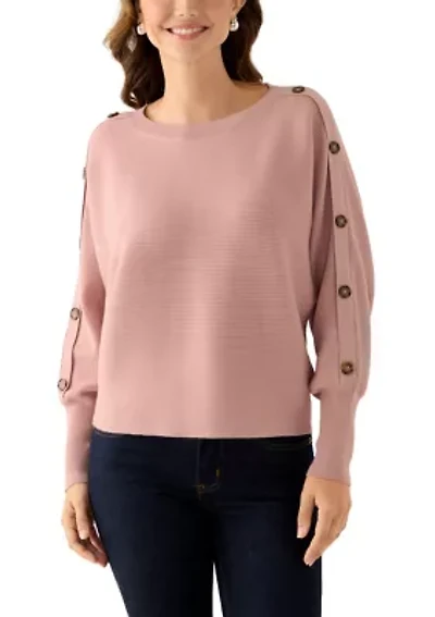 Women's Dolman Button Puff Sleeve Sweater