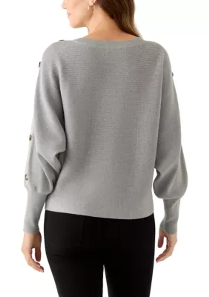 Women's Dolman Button Puff Sleeve Sweater