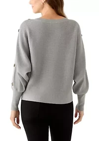 Women's Dolman Button Puff Sleeve Sweater